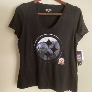NWT NFL Apparel Pittsburgh Steelers Ladies Black V Neck Tee XL